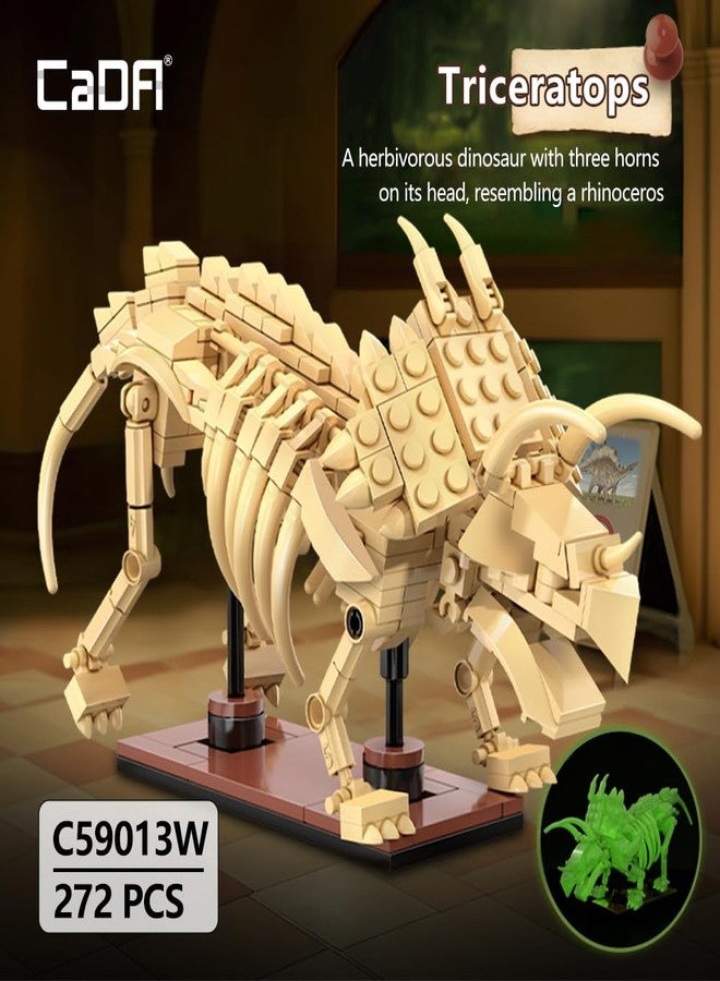 CaDA C59013W Triceratops Skeleton Building Block Model, 272 Glow-in-The-darkFfossil Pieces, 24cm Educational Assembly Toy, Suitable for Adults & Teens - Image 2